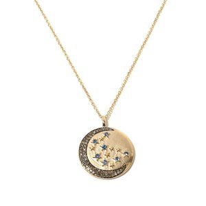 Rarities Goldtone Sterling Silver Real Diamond & Sapphire Moon Pendant Necklace